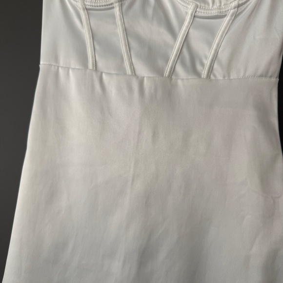 White Silky Mini Dress with Lace Detail - Picture 2 of 3